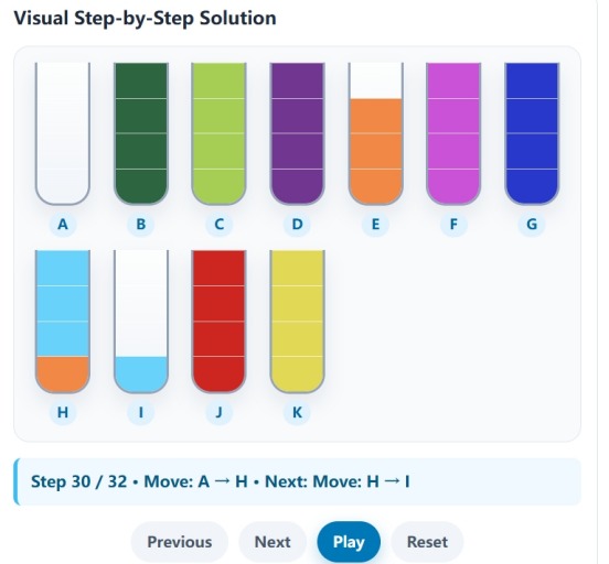 Water Sort Level 50 visual step player at step 30