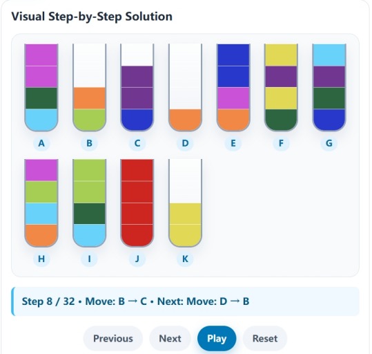 Water Sort Level 50 visual step player at step 8