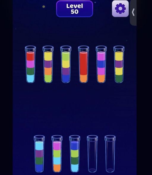 Water Sort Level 50 screenshot used to read bottle colors